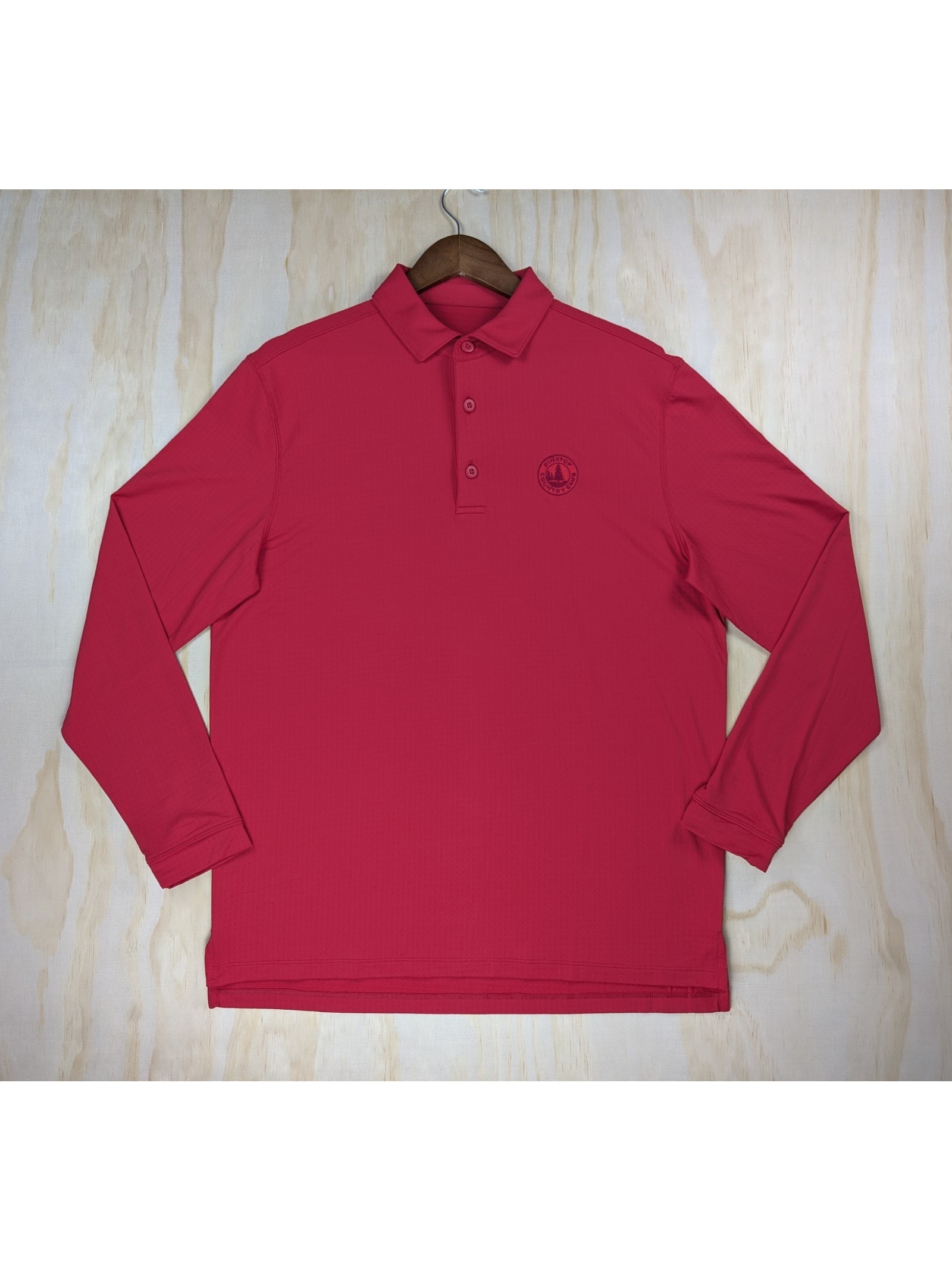 Ibkul Men's Medium Long Sleeve Polo Shirt Red Pinetop Country Club Upf50+ Nwt